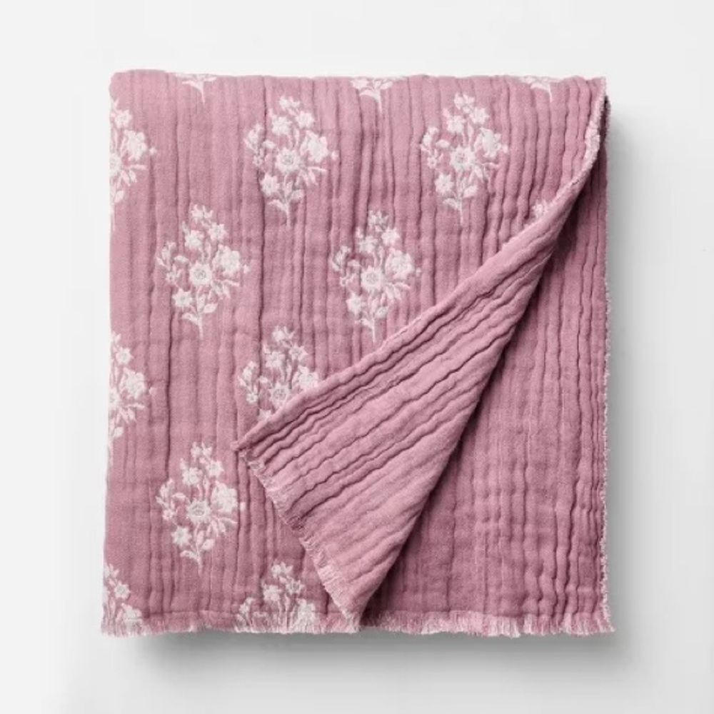 Floral Block Print Jacquard Throw Purple/Cream -  Studio McGee